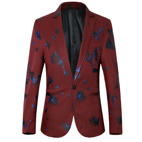 Yaoyar Mens Blazer Fashion Casual Personality Handsome Printed Tuxedo Suit Jacket for Party Banquet Dinner Wedding Wine 3XL