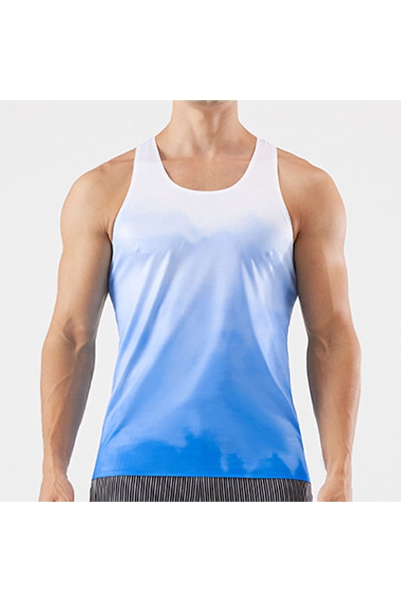 Mens Breathable Performance Athletic Wear, Moisture Wicking Stretch Workout Training Layer, Casual Gym Shirt for Ventilated Muscle Tee,Light Blue,M