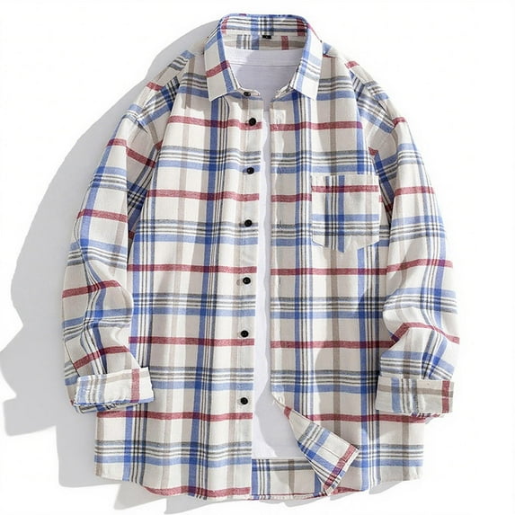 Yaoyar Mens Button Up Shirts Long Sleeve Casual Button Down Turn-down Collar Cotton Vintage Soft Plaid with Pocket