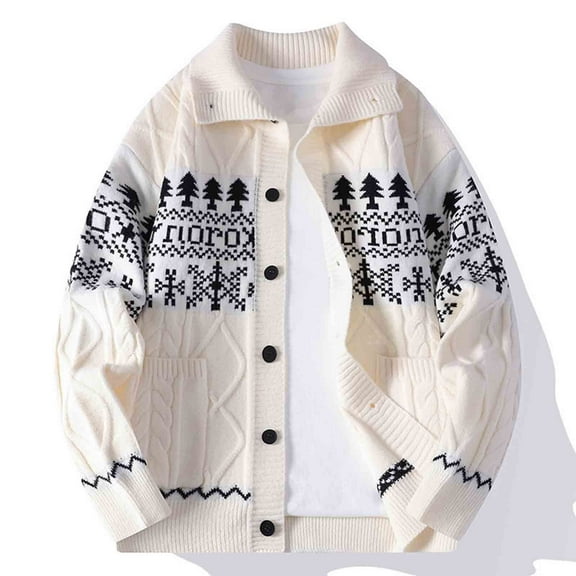 Yaoyar Mens Cable Knit Cardigan Sweater Loose Fit Long Sleeve Casual Cardigans Christmas Long Sleeve Lapel Button Pocket Sweater