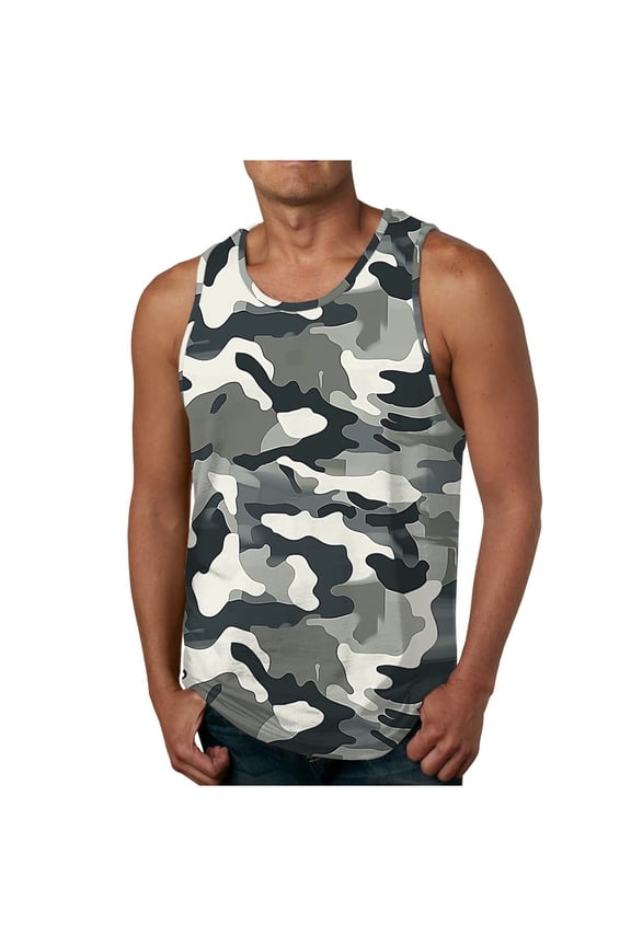 Mens Camouflage Print Sleeveless Tank Military Style Design Quick Dry Fabric Athletic Mesh Round Neck Muscle Top