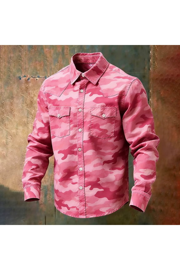 Mens Camouflage Shirt Camo Military Long Sleeve Tops Vintage Casual Button Down Shirts Hiking Fishing Camping Travel Work