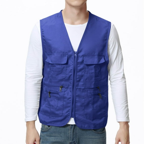 Yaoyar Mens Cargo Vest Full Zipper V Neck Sleeveless Vest Lightweight Outdoor Work Jacket Outerwear with Multiple Pockets