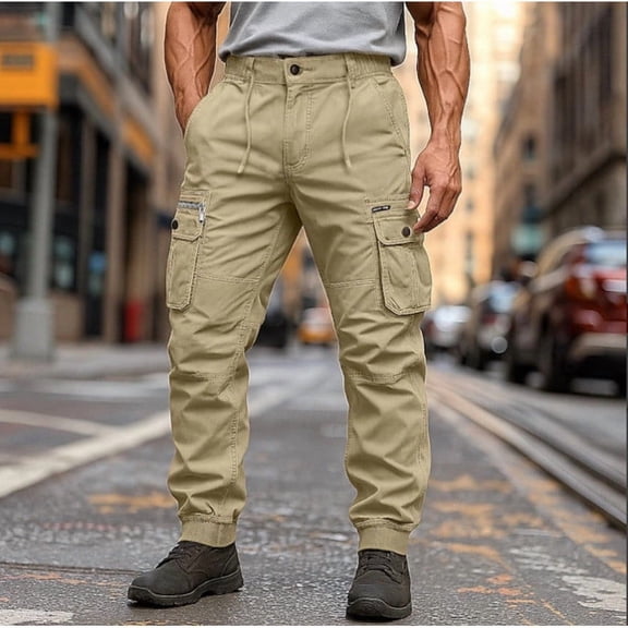 Yaoyar Mens Casual Cargo Joggers Pants Stretch Elastic Waist Elastic Waist Sweatpants Workout Camping Pants with Pockets