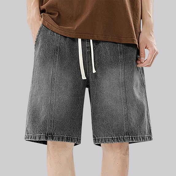 Yaoyar Mens Casual Drawstring Denim Shorts Solid Color Elastic WaistbandJean Shorts Big Tall Fashionable Classic Short Jeans