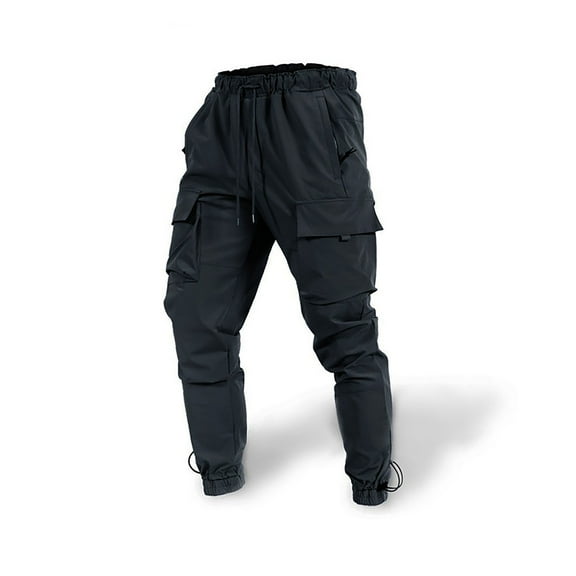 Yaoyar Mens Casual Joggers Pants Stretch Waist Drawstring Cargo Sweatpants with Multi-Pockets(Black,3XL)