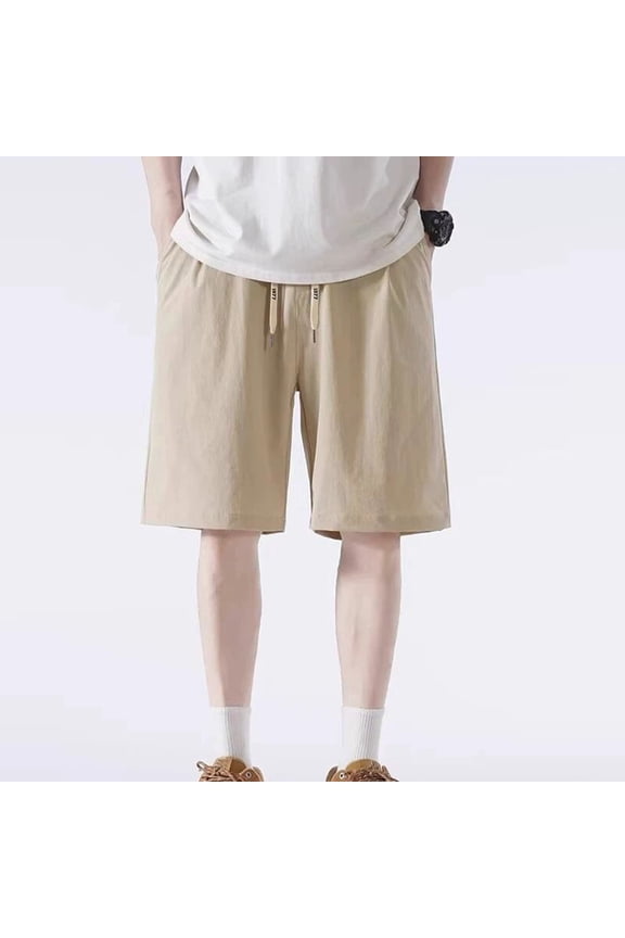 Mens Casual Shorts Summer Solid Color Pocket Elastic Waist Drawstring Thin Casual Ice Silk Shorts Classic Fit Walking Hiking