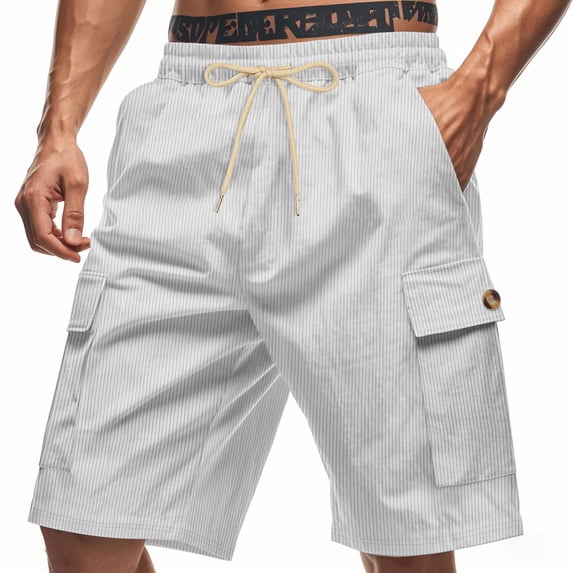 Yaoyar Mens Casual Shorts solid color multi-pocket drawstring corduroy elastic waist shorts Lightweight Classic Fit Walking Hiking Shorts