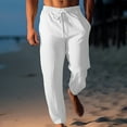 thumbnail image 1 of Yaoyar Mens Casual Solid Color Elastic Waist Drawstring Straight Beach Length Pants(White,5XL), 1 of 6