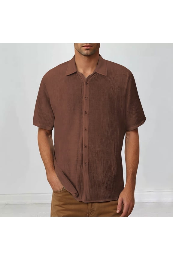 Mens Casual Solid Color Fashion Young Turn-down Collar With Pocket Short Sleeve Fashion Casual Beach for Summer & Vacation