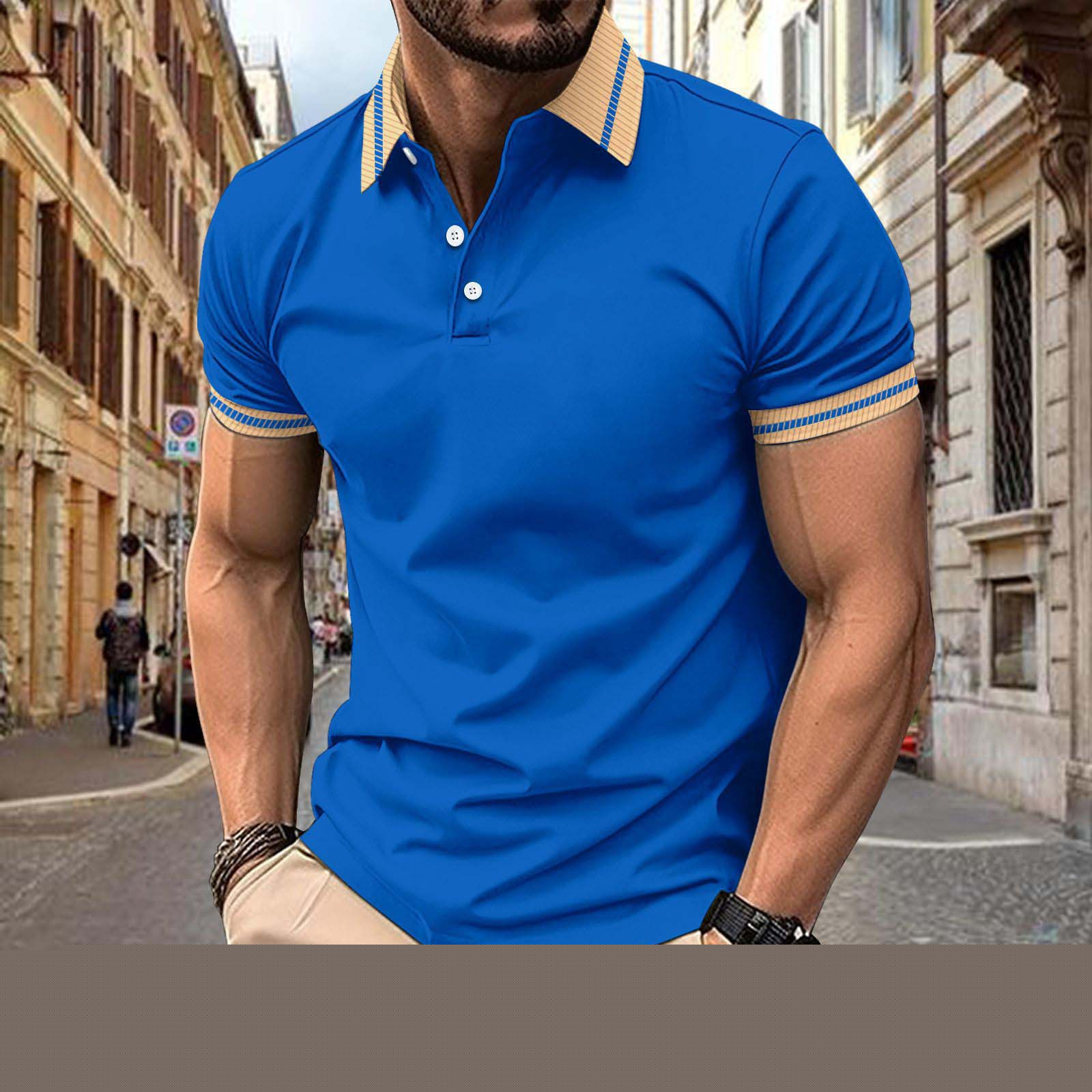 thumbnail image 1 of Yaoyar Mens Casual Solid Color Patchwork Checkered Printed Button Pocket Lapel Long Sleeved Shirt Color Block Classic Golf Shirt, 1 of 3