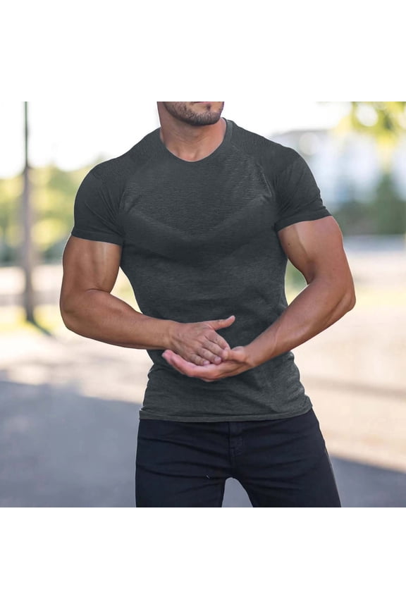 Mens Cationic Performance Short Sleeve Tee Athletic Moisture Wicking Fabric Stretch Material Stand Collar Workout Activewear T-Shirt