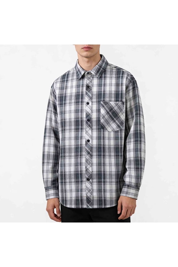 Mens Check Pattern Long Sleeve Casual Shirt Button Front Design Chest Pocket Detail Relaxed Fit Woven Plaid Shirt