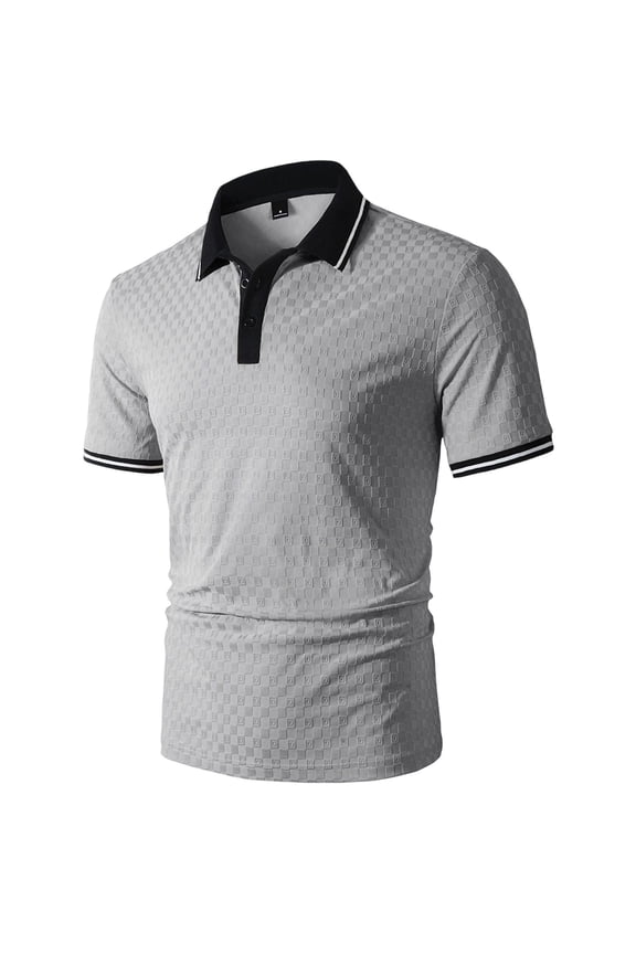 Mens Color Block Striped Short Sleeve Shirt Quarter Zip Front Casual Turn Down Collar Contemporary Design Sport Style Top
