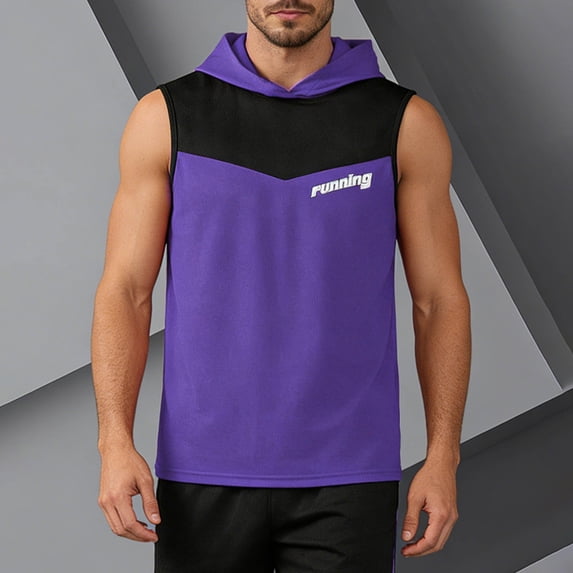 Yaoyar Mens Color-Block Tank Top Sleeveless Hoodie Cotton T-Shirt Summer Casual Shirt Muscle Tee