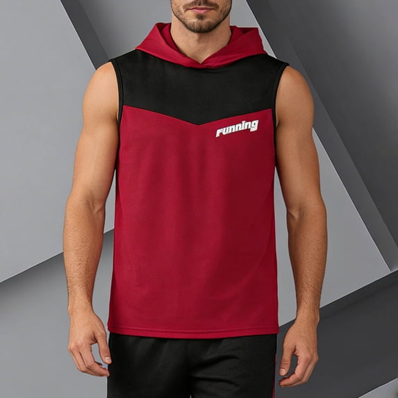 Yaoyar Mens Color-Block Tank Top Sleeveless Hoodie Cotton T-Shirt Summer Casual Shirt Muscle Tee