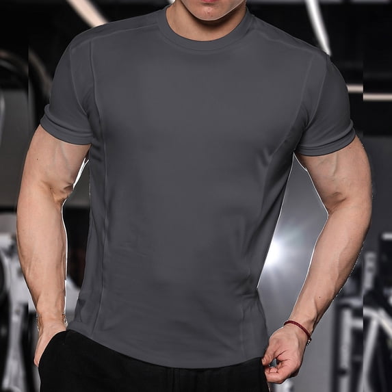 Yaoyar Mens Compression Shirts Short Sleeve Athletic Workout T-Shirt Running Tops Cool Dry Active Gym Undershirt