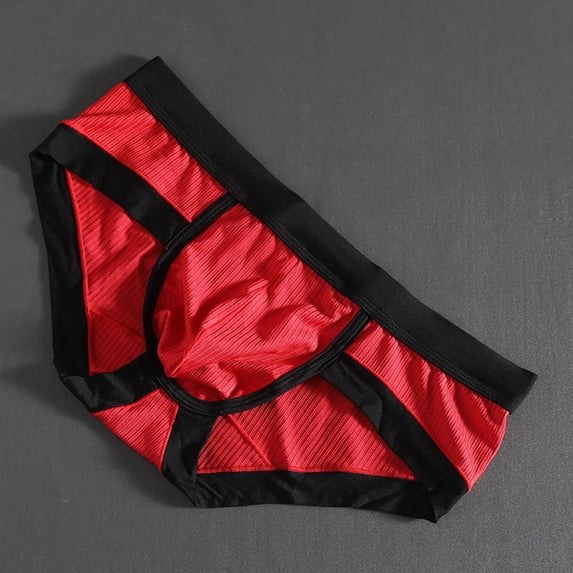 Yaoyar Mens Cotton Ultra Sheer Summer Briefs Transparent Underwear with Lightweight Comfort Fabric Breathable Design Briefs,Red,M