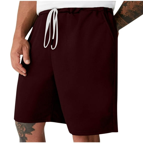 Yaoyar Mens Elastic Waist Athletic Shorts Classic Solid Color Shorts with Pocket Drawstring Lace-Up Home Half Shorts Pants
