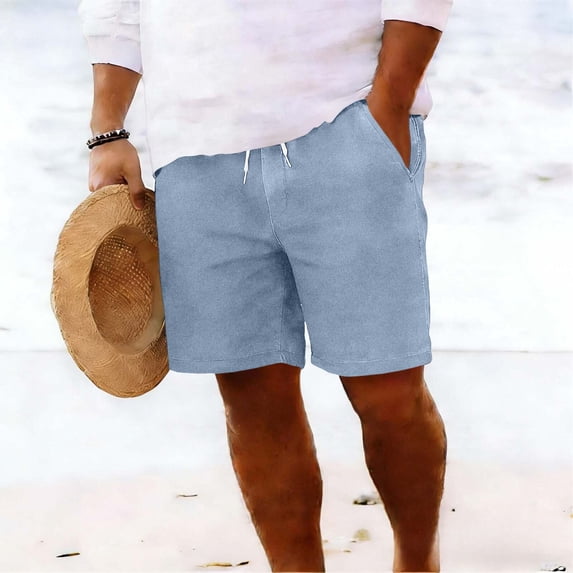 Yaoyar Mens Elastic Waist Straight Jean Shorts Casual Distressed Denim Shorts Vintage Short Pants with Pockets