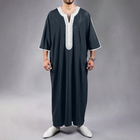 Yaoyar Mens Embroidery Moroccan Thobe Men Muslim Mogadishu Djellaba Robe Islamic Jubba Prayer Kaftan Islamic Arabic Abaya