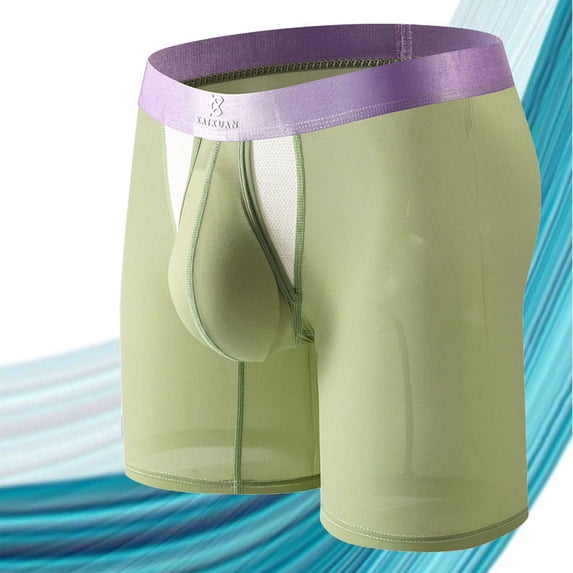 Yaoyar Mens Extended Ice Silk Seamless Summer Boxer Briefs Side Opening Underwear with Lightweight No Removal Feature Fabric for Sport Active Wear Underwear,Army Green,S