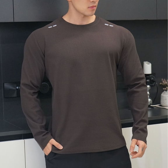 Yaoyar Mens Fall Crewneck Shirt Long Sleeve Anti-Wrinkle Casual Muscle T Shirts Workout Slim Fitted Top