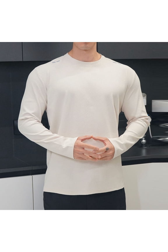 Mens Fall Crewneck Shirt Long Sleeve Anti-Wrinkle Casual Muscle T Shirts Workout Slim Fitted Top