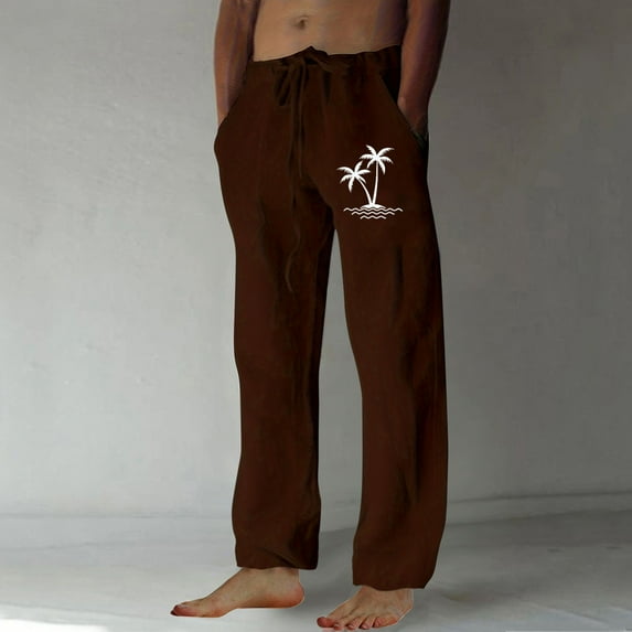 Yaoyar Mens Fashion Casual Print Elastic Waist Loose Fit Beach Hawaiian Yoga Sport Trousers(Coffee,2XL)