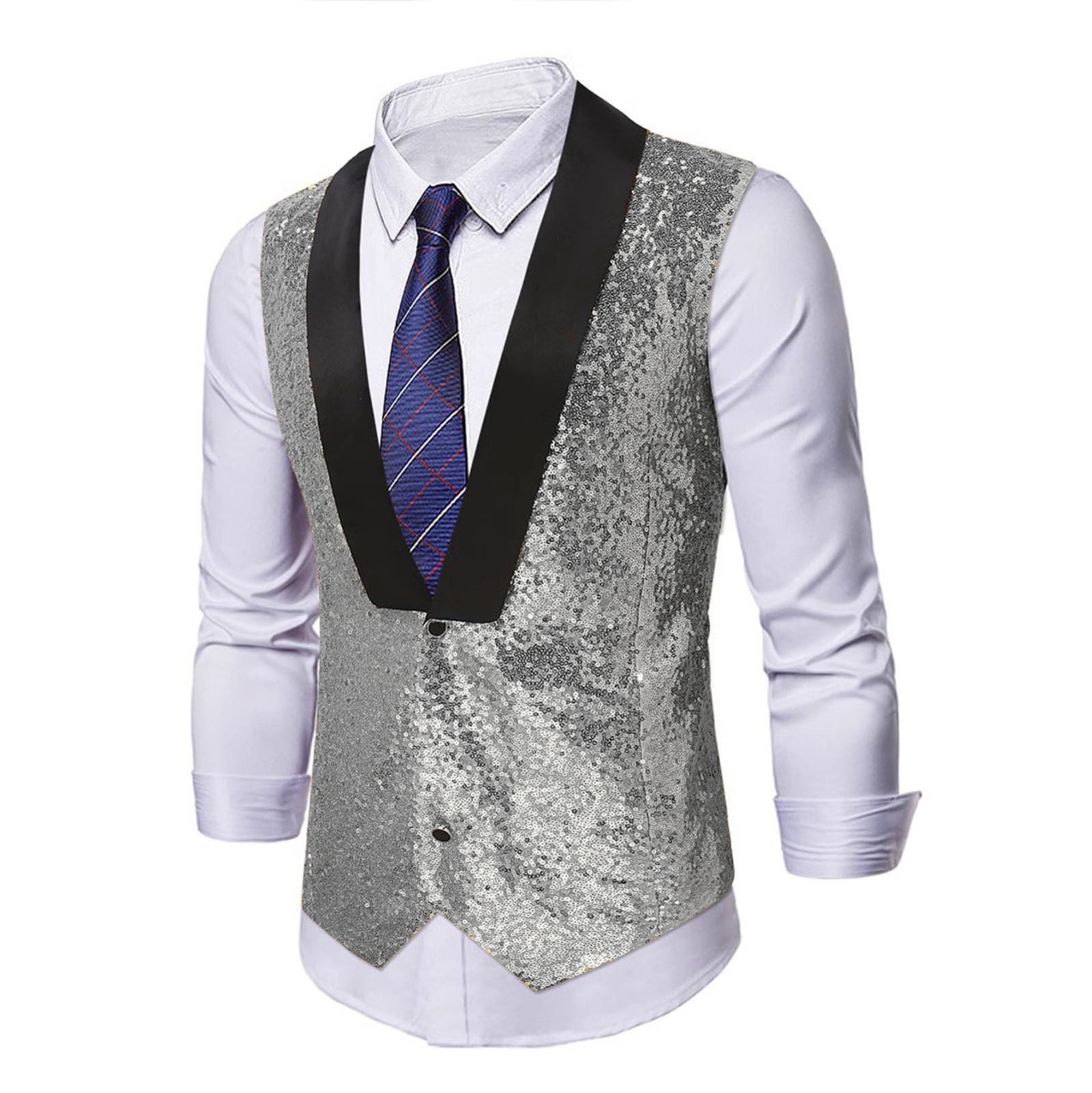 Yaoyar Mens Formal Suit Style Vest with Sequin Detail Single Button ...