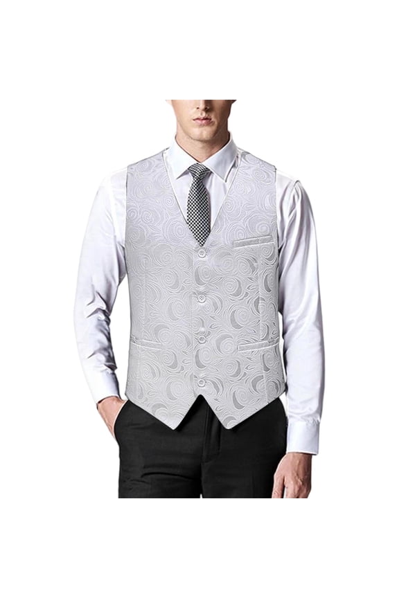 Mens Formal Tailored Suit Style Vest with Floral Print Wedding Occasion Design Special Event Blazer Alternative V Neck Vest