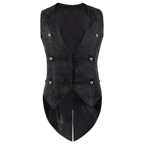 Yaoyar Mens Gothic Vest Waistcoat Sleeveless Tailcoat Medieval Standing Collar Court Clothing High Collar Retro Swallowtail Slim Coat Black 3XL