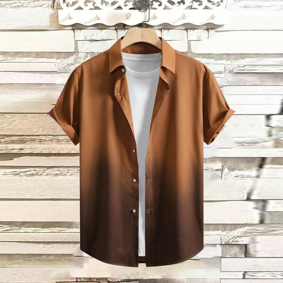 Yaoyar Mens Gradient Lapel Shirt Printed Button-Down Lightweight Breathable Trendy Top Fashion Casual Daily Loose Graphic Tees