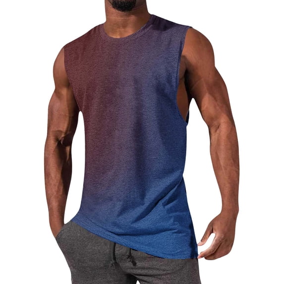 Yaoyar Mens Gradient Shirts Summer Stylish Sleeveless Tank Tops Casual Loose Crewneck Workout Muscle Fitness T Shirt