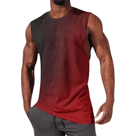 Yaoyar Mens Gradient Shirts Summer Stylish Sleeveless Tank Tops Casual Loose Crewneck Workout Muscle Fitness T Shirt