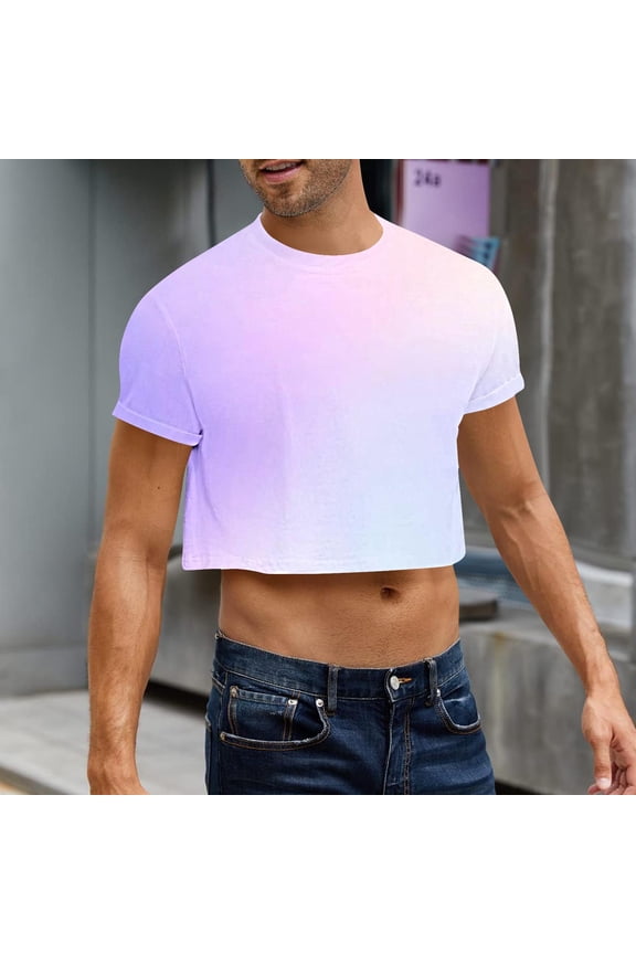 Mens Graphic Crop Midriff-Baring Short-Sleeved Round Neck Casual Top Printed Design Street Style Comfort Short Sleeve Shirt