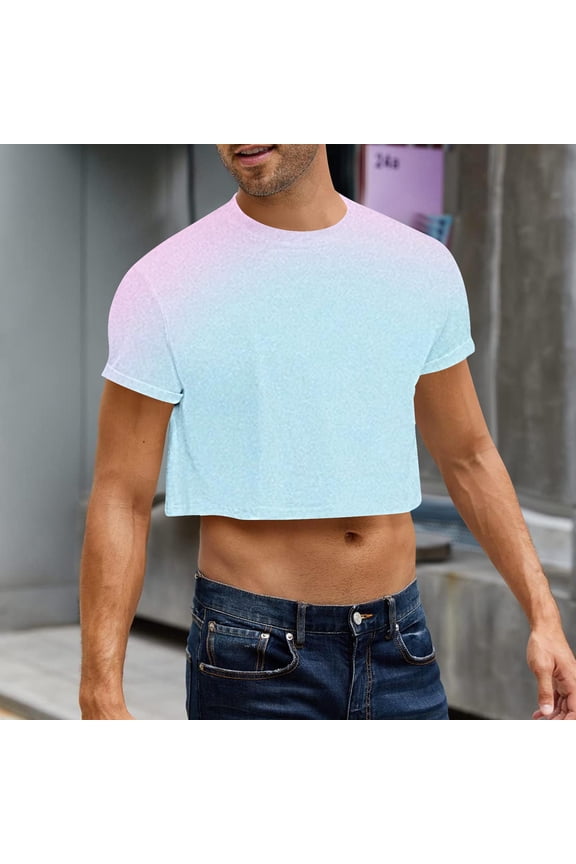 Mens Graphic Crop Midriff-Baring Short-Sleeved Round Neck Casual Top Printed Design Street Style Comfort Short Sleeve Shirt