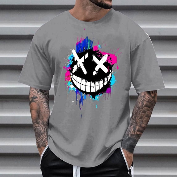 Yaoyar Mens Graphic Print Crew Neck Short Sleeve T Shirt Soft Cotton Blend Casual Streetwear Top Funny Fashion Basic Tees