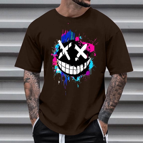 Yaoyar Mens Graphic Print Crew Neck Short Sleeve T Shirt Soft Cotton Blend Casual Streetwear Top Funny Fashion Basic Tees