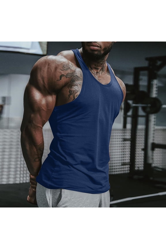 Mens Gym Workout Muscle Bodybuilding Vest solid color pure cotton quick-drying high elastic sports pullover crew neck fitness thin shoulder strap muscle