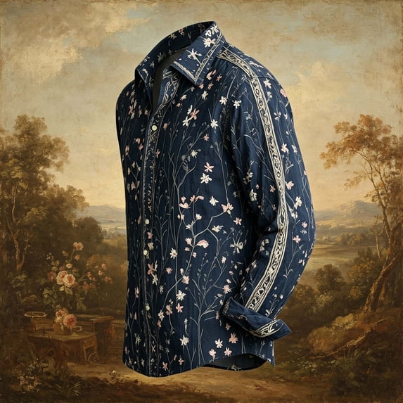 Yaoyar Mens Hawaiian Floral Long Sleeve Shirt Tropical Button Down Printed Aloha Shirts Wedding Beach Vacation with Pocket
