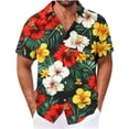 thumbnail image 1 of Yaoyar Mens Hawaiian Print Summer Button Front Cardigan Camp Collar Tropical Design Lightweight Casual Pullover Shirt, 1 of 4