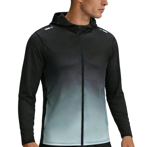 Yaoyar Mens Hooded Athletic Jacket - Breathable Lightweight Coat - Full Zip Gradient Design for Workouts Casual Wear