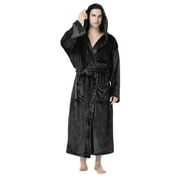 Yaoyar Mens Hooded Robe Plush Shawl Collar Soft Warm Fleece Robes House Coat Pajamas Black L