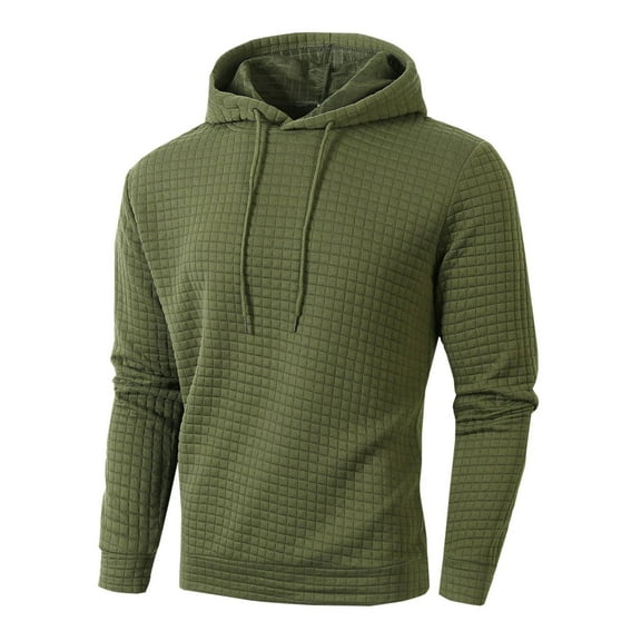 Yaoyar Mens Hooded Sweatshirt Fashion Casual Basic Solid Long Sleeve Drawstring Waffle Knit Pullover Hoodies ,Army Green,M