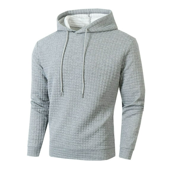 Yaoyar Mens Hooded Sweatshirt Fashion Casual Basic Solid Long Sleeve Drawstring Waffle Knit Pullover Hoodies ,Gray,S
