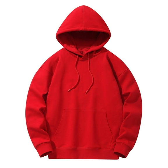 Yaoyar Mens Hooded Sweatshirt Fashion Casual Basic Solid Long Sleeve Pullover Hoodies Hooded Pocket Top Long Sleeve Hooded Blouse,Red,3XL