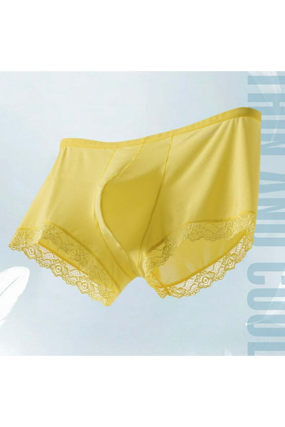 Mens Ice Silk Solid Summer Boxer Briefs Trim Design Underwear Low Rise Lightweight Breathable Fabric for Summer Comfort Boxer Briefs,Yellow,XL