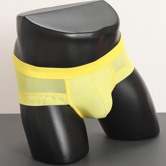 Yaoyar Mens Ice Silk Ultra Sheer Summer Briefs Transparent Underwear with Lightweight Comfort Fabric Breathable Design Briefs,Yellow,3XL