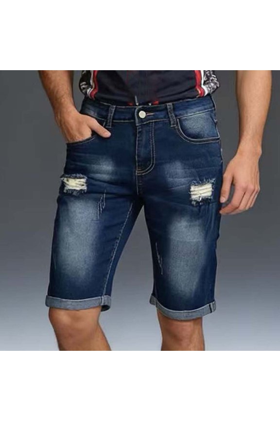 Mens Jean Shorts Distressed Ripped Denim Shorts Summer Casual Classic Straight Short Jeans
